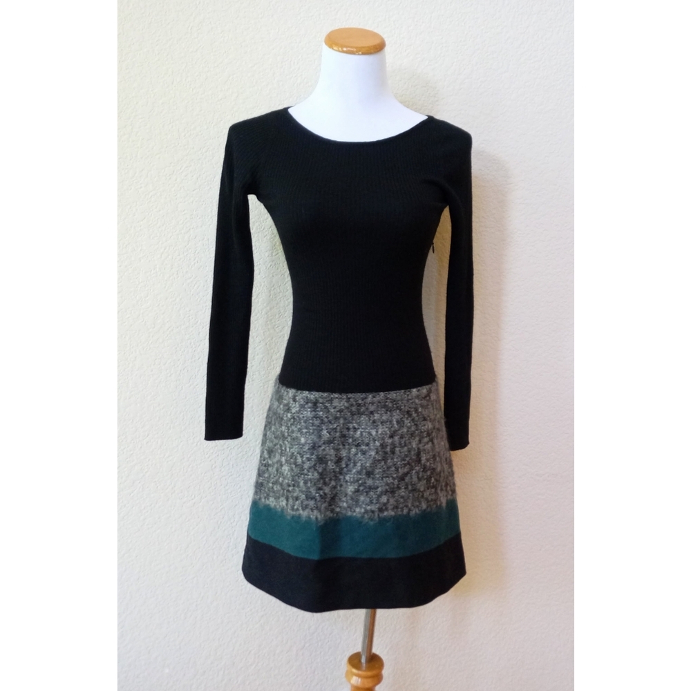Paule Ka wool and mohair blend drop waist with a ribbed botice dress